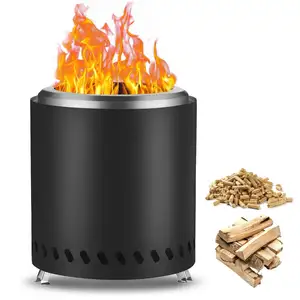 ODM kompor pemanas pembakar kayu Stainless Steel, lubang api Mini bulat portabel 304, kompor pemanas berkemah luar ruangan
