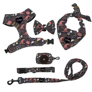 New Pet Strap Pattern Velvet Leash leather dog harness Collar Dog Harness dog chains
