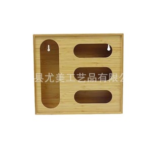 Caja organizadora de bolsas de basura de cocina de bambú y madera, organizador de film transparente y bolsas de plástico, caja de almacenamiento con compartimentos de bambú - Product Image 1