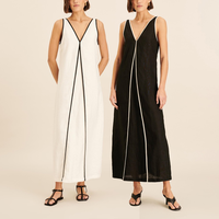 Robe pour femmes fabriquée par le fabricant, robe décontractée, design personnalisé, robe maxi minimaliste en coton et lin à col en V, style conservateur