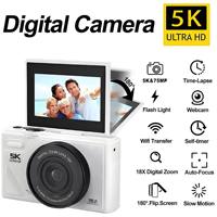 Kamera Vlogging Digital Ultra Jernih 5K 75MP dengan Pelacakan Wajah Cerdas AI 180 °   Layar Putar WiFi 18X Zoom dan Webcam untuk Perjalanan