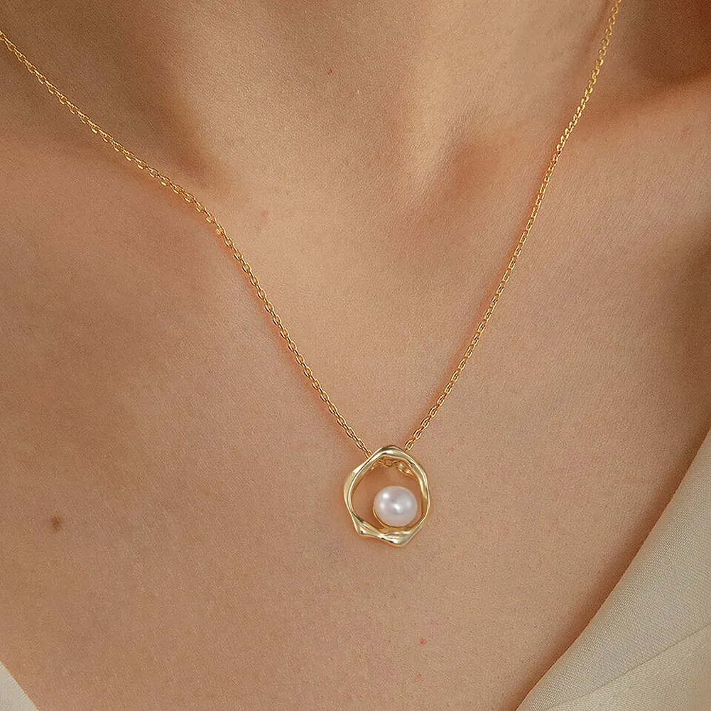 RINNTIN GPN44 vente en gros collier fait à la main S925 plaqué or 14 carats 10mm collier de perles d'eau douce en argent sterling