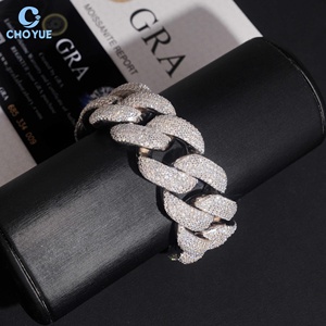 S925 Silver Iced Out Thick Miami Cuban Link Bracelet Full Paved VVS Moissanite Hip Hop Bling Diamond Jewelry Gift for <b>Men</b> - Product Image 2