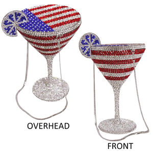 Pochette de soirée décontractée pour femme, motif drapeau américain USA, strass cristal, <span class=keywords><strong>verre</strong></span> à <span class=keywords><strong>martini</strong></span>, mode, Fête de l'Indépendance - Product Image 4