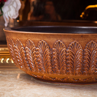 Gran oferta, lavabo de arte con patrón en relieve, lavabo redondo, baño, WC, lavabo, encimera marrón, lavabo de cerámica para jardín, proyecto de Hotel