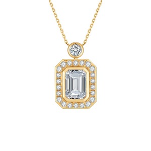 SGARIT Women's Trendy Custom 18K Gold Lab Grown Diamond <b>Necklace</b> VS <b>D</b> 2ct IGI Certificate Emerald Cut Halo Octagonal Bezel - Product Image 1