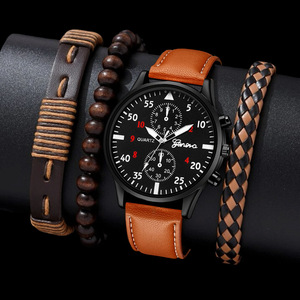WGS-94 4pcs <strong>Set</strong> Low Price Men Quartz Wristwatch Business PU Leather Men's <strong>Watch</strong> <strong>Set</strong> - Product Image 1