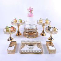 En gros, Ensemble de 8/9 pièces de présentoirs à gâteaux dorés en cristal couronne, pour mariage, outils de cuisine, présentoir à cupcakes et desserts pour buffet