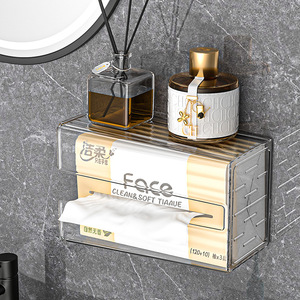 Boîte à mouchoirs murale en plastique sans perçage, design étanche, pour articles ménagers de salle de bain et toilettes - Product Image 4