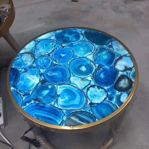 Goldtop OEM/ODM Exotic Natural Luxury Modern Polished Natural Marble Semi Precious Blue Agate Slabs for Countertop <b>Table</b> <b>Top</b> - Product Image 3