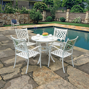 Ensemble <span class=keywords><strong>de</strong></span> salle à manger minimaliste en fonte d'aluminium <span class=keywords><strong>blanc</strong></span> table et chaises modernes en <span class=keywords><strong>fer</strong></span> <span class=keywords><strong>forgé</strong></span> pour l'extérieur mobilier <span class=keywords><strong>de</strong></span> <span class=keywords><strong>jardin</strong></span> - Product Image 4