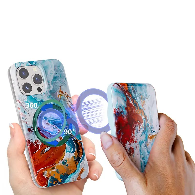 आईफोन 15 प्रो मैक्स के लिए मैग्नेटिक वायरलेस चार्जिंग संगत आईएमडी शॉकप्रूफ मैग्नेटिक स्टैंड फोन केस