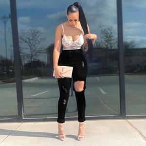 Pantalons en <span class=keywords><strong>jean</strong></span> grande taille pour femmes, <span class=keywords><strong>jean</strong></span> pattes d'éléphant en denim, taille haute, déchiré, évasé - Product Image 4