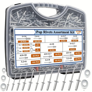 Baiguluo Pop Rivet Assortment Kit 1720 Pcs Aluminum Iron Blind Rivets Round Head Washer Included - Product Image 1