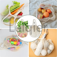 Herbruikbare katoenen mesh boodschappentas met eigen logo, grote opbergzak, opvouwbare boodschappentas voor fruit en groenten.