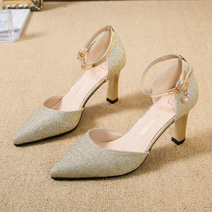 YSMARKET Elegante Damen-Prinzessinnen-Bürosandalen, Schwarz-<span class=keywords><strong>Gold</strong></span> PU-Obermaterial, Dicker Absatz, Schnallenverschluss, Winter-Studenten-Geburtstagsgeschenk - Product Image 5