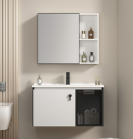 Meuble-lavabo mural moderne et populaire en aluminium pour salle de bain, avec vasque simple et miroir