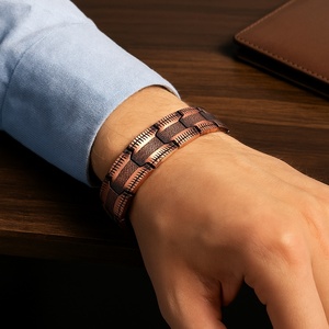 High Quality Vintage Trendy Minimalist Fashion Pure <b>Copper</b> Men's <b>Bracelet</b> Classic Geometric Design Anniversary Gift Third Party - Product Image 2