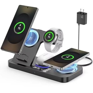 JEDI precio de fábrica 3 en 1 nuevo diseño de escritorio de <span class=keywords><strong>carga</strong></span> cargador inalámbrico 15W plegable Delgado teléfono 3 en 1 cargador <span class=keywords><strong>con</strong></span> luz ambiental - Product Image 1