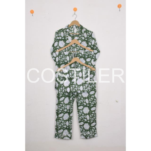 Ropa de noche para mujer, Conjunto de pijama de algodón suave con estampado de bloques a mano para mujer, vestido de noche con estampado Floral multicolor para uso diario, ropa de dormir - Product Image 3