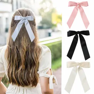 GENYA, venta al por mayor, pinzas para el pelo con lazo, negro, blanco, rosa, cinta de Color, Coleta, accesorios, lazos de satén para el pelo para mujeres y niñas