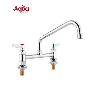 Robinet de cuisine professionnel en laiton chromé, double poignée, débit fluide, bec pivotant, facile à nettoyer - Product Image 1
