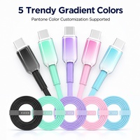Kabel USB C ke USB C Crystal Gradient 60W 3A Anti Kusut Kabel Data Silikon Cair Sampel Gratis MOQ Rendah Langsung dari Pabrik