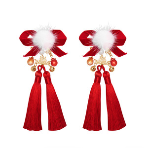 Liquidación de accesorios para faldas de estilo étnico, pinzas para el pelo Hanfu para niños, pompones de visón, adornos rojos tradicionales chinos de Año Nuevo - Product Image 3