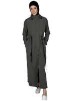 Abaya de sport Lignes Sports à col montant, anti-humidité et anti-odeur, avec boutons sur le devant, taille élastiquée à cordon de serrage et capuche