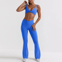 Ensemble de vêtements de sport pour femmes, soutien-gorge de sport à devant torsadé, pantalon évasé à taille croisée en V, vêtements de yoga et de fitness, coupe ajustée, exercice en plein air, ensemble de 2 pièces, vêtements de sport actifs