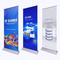 Support de bannière déroulante de luxe en alliage d'aluminium portable à base large, résistant au vent, avec montage sans outil