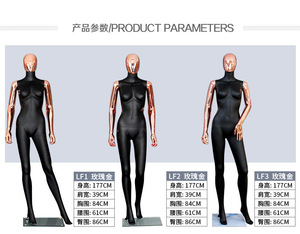 Maniquíes Negros de Moda, Maniquí Femenino de Cuerpo Completo, Maniquí de Mujer con <span class=keywords><strong>Pechos</strong></span> Grandes, Cabeza Cromada en Oro Rosa, Brazos de Maniquí - Product Image 5