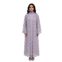 En stock – Nouvelle collection 2026 : Abaya de luxe respirante pour femme, style modeste, en dentelle unie, pour mariage et Aïd, avec hijab intégré – Printemps/Automne