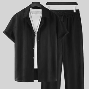 Completo <span class=keywords><strong>da</strong></span> <span class=keywords><strong>Uomo</strong></span> a Righe con Camicia a Maniche Corte e <span class=keywords><strong>Pantaloni</strong></span> con Coulisse per il Commercio Estero 2026 - Product Image 4