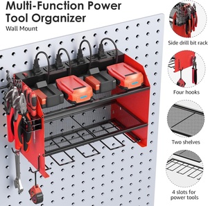 Foret de garage Organisateur d'outils électriques à montage mural robuste avec station de <span class=keywords><strong>charge</strong></span> <span class=keywords><strong>Étagère</strong></span> de rangement pour 4 forets de garage avec crochets - Product Image 3