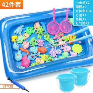 Jouet magnétique coloré poisson <span class=keywords><strong>jeu</strong></span> de pêche jouets aquatiques avec piscine gonflable - Product Image 2