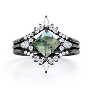 Anillo Clásico de Plata de Ley 925 con Doble Corona y Triple Baño de Oro Rosa, con Ágata Verde Musgo de Corte Princesa de 1.25 Quilates, Certificado con Diamantes - Product Image 5