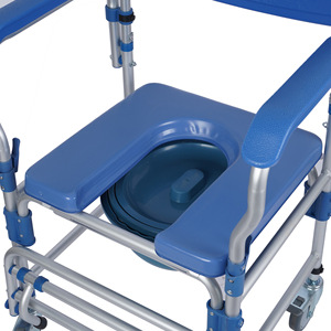 Chaise de toilette pliante bleue Qinda avec roulettes, portable, pour personnes âgées et handicapées - Product Image 2