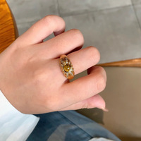 Vintage Gebürstete Kupfer-Serie Tigerauge Mikro-Eingelegter Zirkon Trendiger Luxus Breiter Stapelbarer Verstellbarer Offener Fingerring