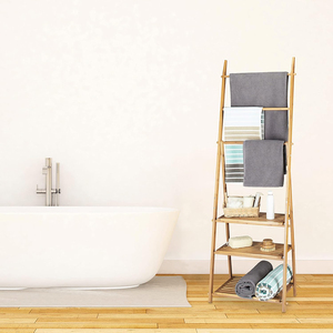 Organizador de <span class=keywords><strong>baño</strong></span>, estantes de <span class=keywords><strong>escalera</strong></span>, toalleros independientes, toallero de bambú con estantes de almacenamiento - Product Image 5