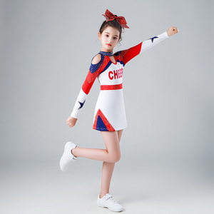 Combinaisons de compétition d'aérobic à manches longues pour enfants, costumes de cheerleading pour spectacles - Product Image 3