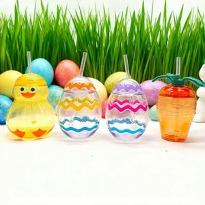 Vaso de Agua Personalizado con Logotipo, PET 500ml, Reutilizable, Portátil, Transparente, con Diseño de Conejo, Rábano, Huevo de Pascua y Pato, con Tapa y Pajita, para Fiestas - Product Image 3