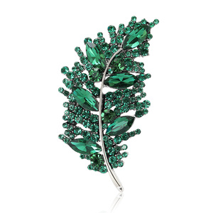 Broches de hoja de diamantes de imitación de diseño completo para mujer, broche de lujo, de solapa de Metal Pin, joyería para fiesta y boda, broche de cristal al por mayor - Product Image 1