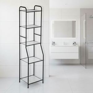 Torre de Almacenamiento Minimalista para Baño, de Hierro Negro Mate, con 5 Estantes para Toallas y Artículos de Baño, Buena Calidad - Product Image 1