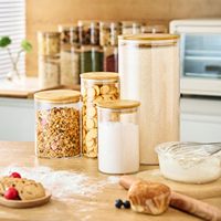 Stoples Kaca Besar 55oz 1600ml untuk Sereal, Pasta, Gula, Makanan, Wadah Penyimpanan Dapur, Stoples Kaca Besar dengan Tutup Bambu