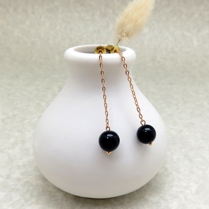 ต่างหูพู่โซ่ยาวทำจากทองเหลือง18K ประดับด้วยหินอาเกตสีดำแบบเรียบออกแบบได้ตามต้องการเป็นมิตรต่อสิ่งแวดล้อม - Product Image 2