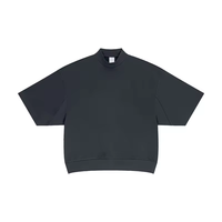T-shirt Homme Premium Col Montant Coupe Boxy 100% Coton Tricoté 305G Col Mock Neck Ourlet Côtelé Manches Courtes Personnalisé Vintage Respirant