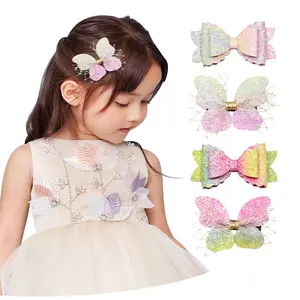 Genya Rainbow Bow Hair Clip Glitter Hair Bow Girls Butterfly Princess Hairgrips for Kids Hairpins Hair Accessories