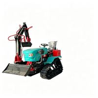 Mini Tractor Agrícola 4x4 para Pequeñas Granjas, con Orugas Reforzadas, Excavadora, Cargador, Rotocultivador, Motor de 35HP y Bomba Hidráulica