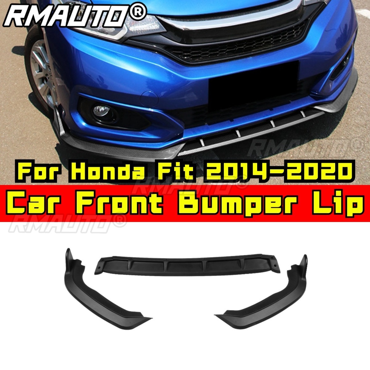 EZAUTOWRAP 3-Piece Gloss Black Front Bumper Lip Splitter For Honda Fit 2014-2017